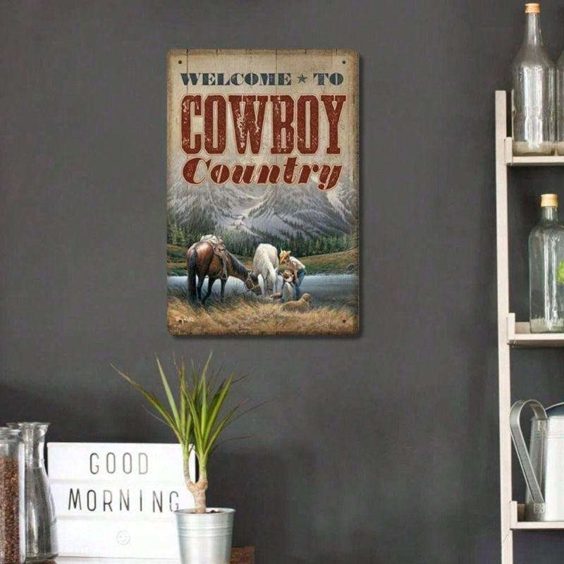 Metal Poster Wall Art Cowboy Country Western 20x30cm Framed for Living Room