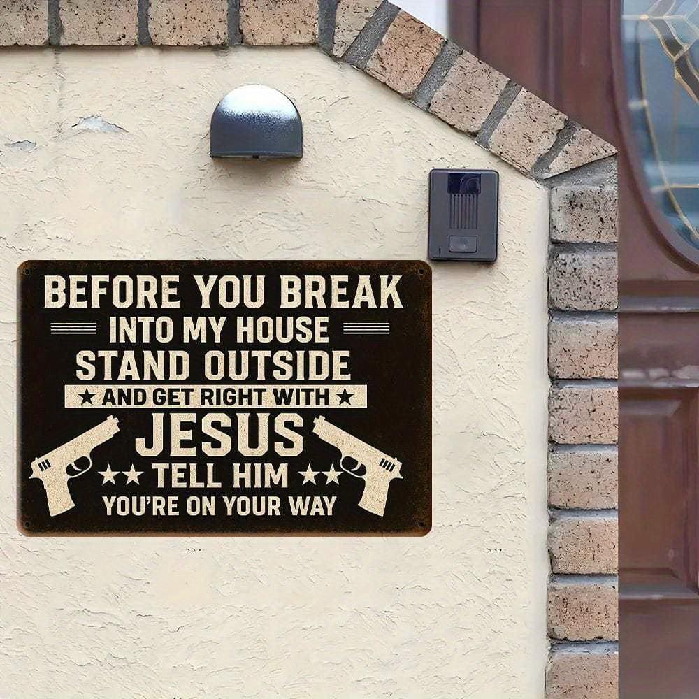 Vintage Gun Humor Sign - Rustic "No Trespassing" Metal Decor for Collector Spaces