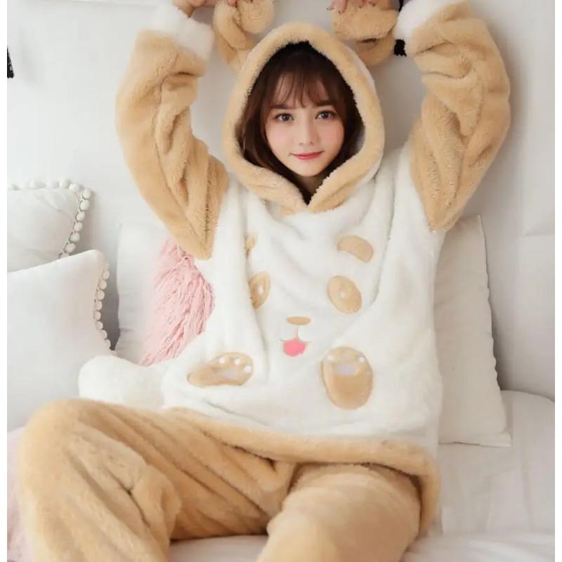 Winter Thick Warm Flannel Pajamas Sets for Women Sleepwear Home Clothing Pajama Home Wear Pyjamas Set