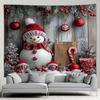 Cute Snowman Christmas Tapestry Xmas Tree Gifts Red Curtains Window Winter Scenery New Year Home Living Room Decor Wall Hanging