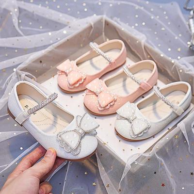 Girls' Crystal Bow Leather Shoes - New 2025 Spring/Autumn Soft Sole Princess Style