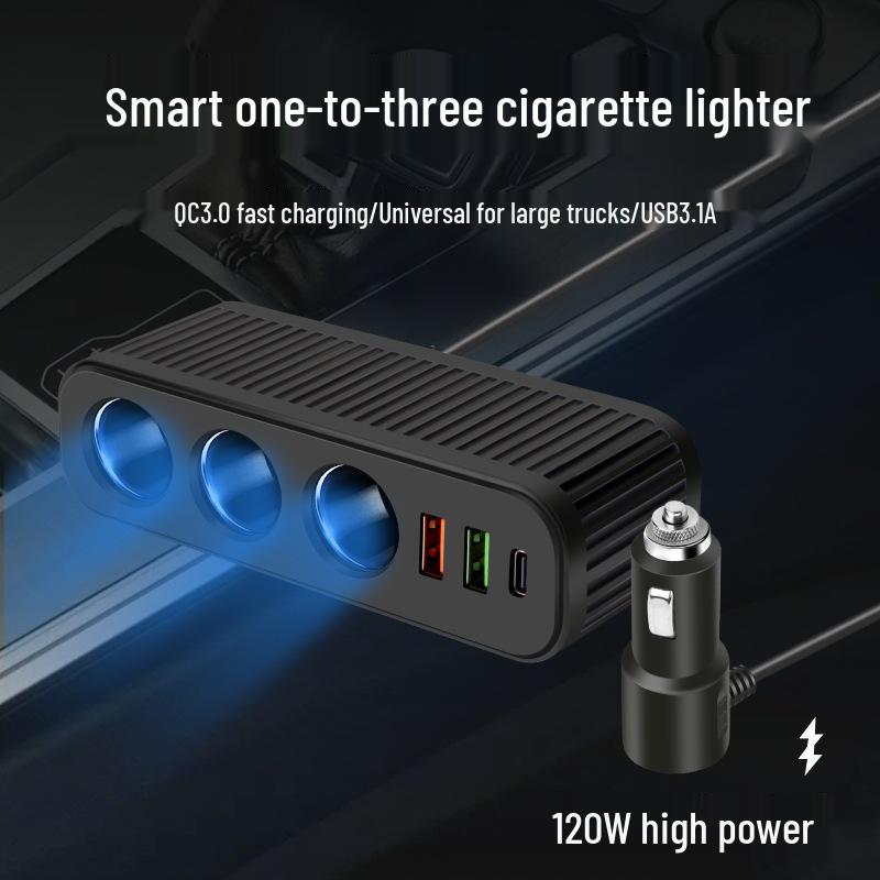 Universal 1-to-3 Car Cigarette Lighter Charger with QC3.0, Dual USB, PD Fast Charging (12V/24V)