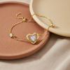 Elegant Gold Plated Heart Charm Bracelet Women Minimalist Zirconia Accent Fashionable Daily Wear Gift