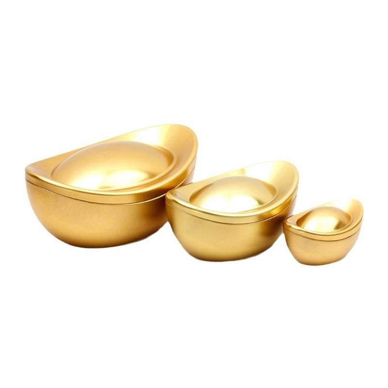 Golden Ingot Shape Tin Candy Chocolate Holder Box Metal Candy Container For Wedding Chinese Spring Festival Celebration