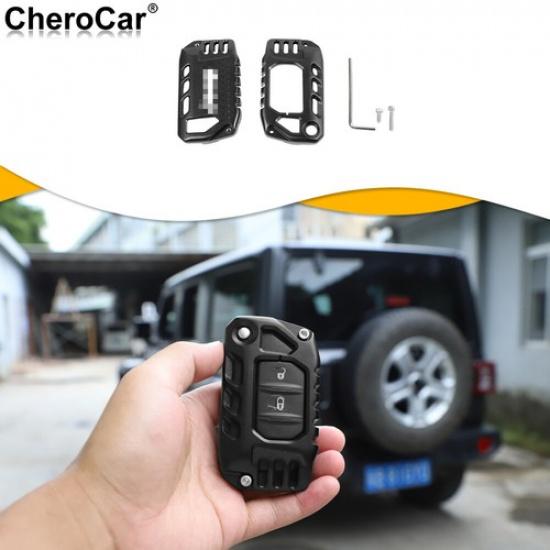 Car Key Fob Cover Case Protector Aluminum For Jeep Wrangler JL JT 2018-21 Black
