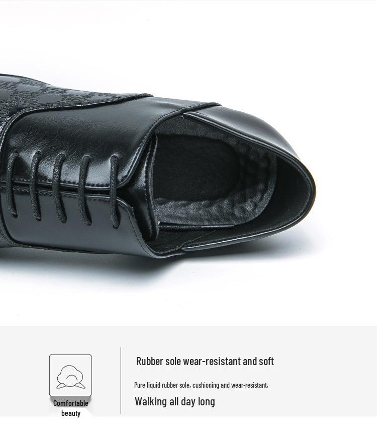 Men's Retro Leather High-Heeled Formal Shoes - Size 46, Pointed Toe, Low-Top, with Height Boost for Business or Wedding