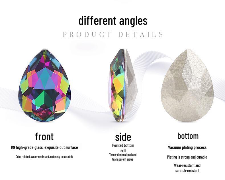 High-Grade K9 Teardrop Rhinestone DIY Jewelry Accessory - Silver-Plated Base with Irregular Crystal Glass Drill, Pointed Bottom