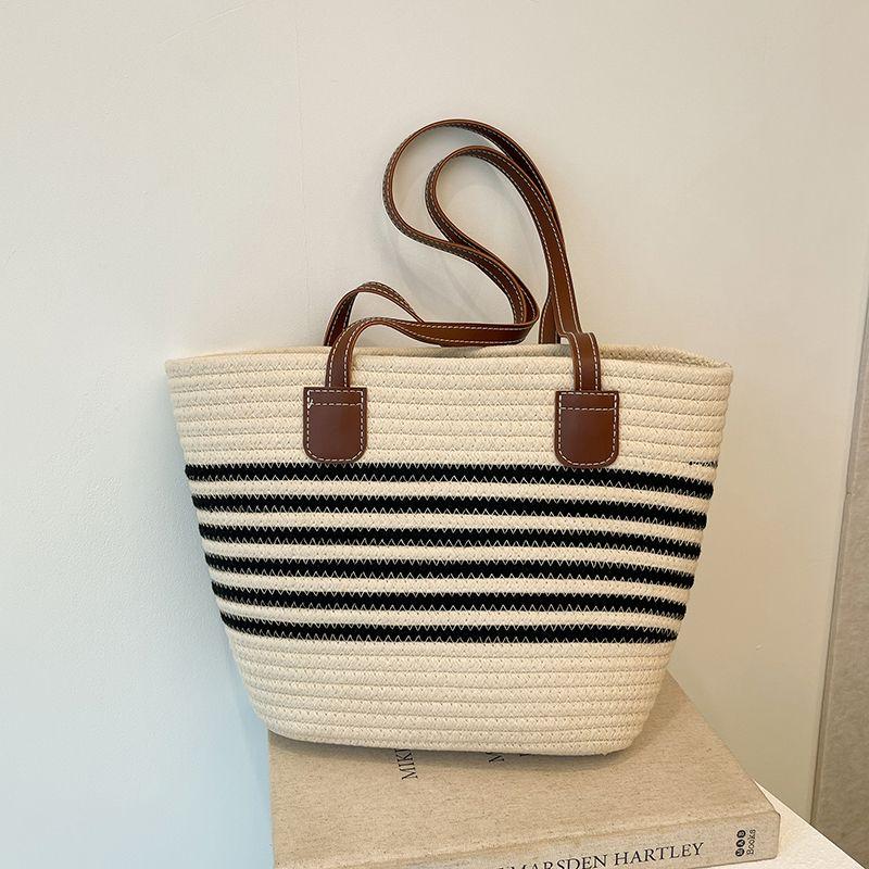 WTEMPO Tas Weven Grote Capaciteit Kustforens Gras Geweven Tas, Strandvakantietas, Retro Enkele Schouder Draagtas