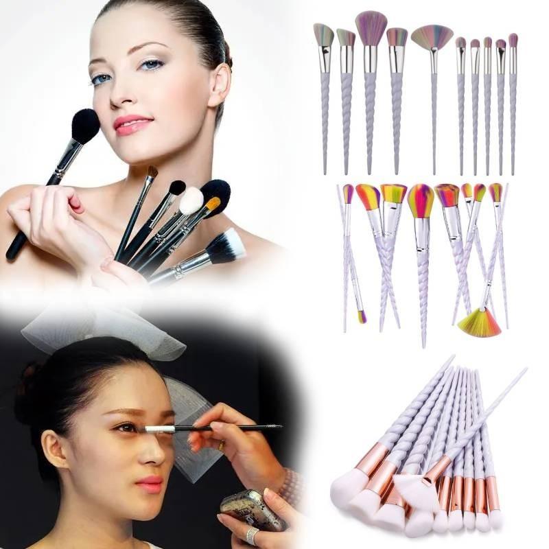 Bunte Einhorn-Make-up-Pinsel mit langem Griff, mit haltbaren Kunststoffgriffen und Nylonborsten