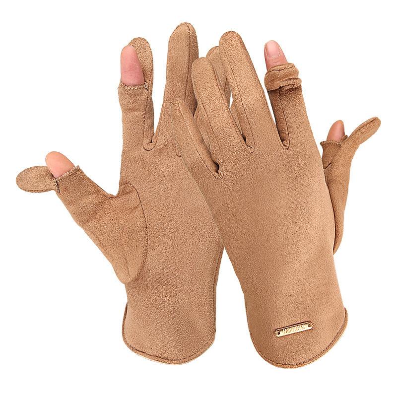 

Простые замшевые перчатки с открытыми пальцами, мужские и женские, бархатные теплые для езды, вождения, откидные, с сенсорным экраном, парные перчатки, защитное снаряжение Women s хаки