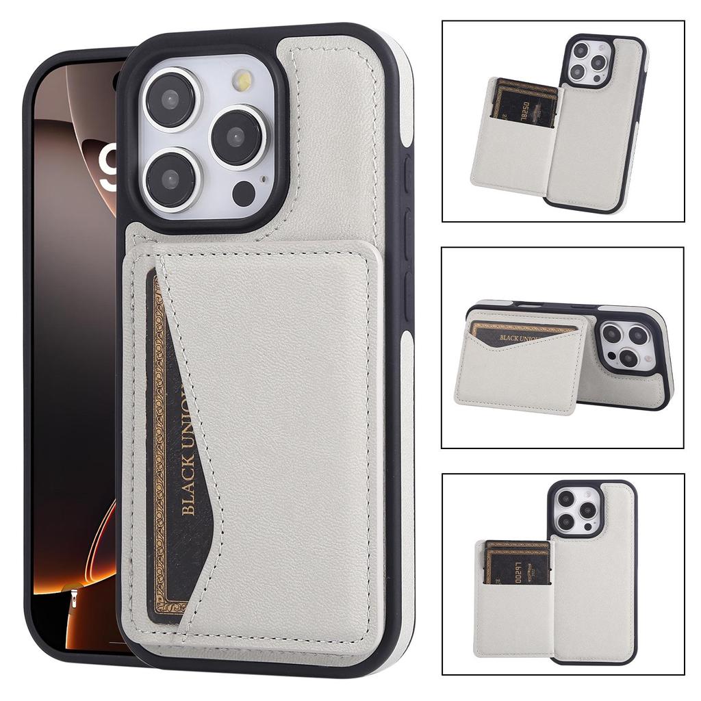 Apple 16 Solid Color Card Holder Stand Business Phone Case with Full Coverage and Side Card Slot