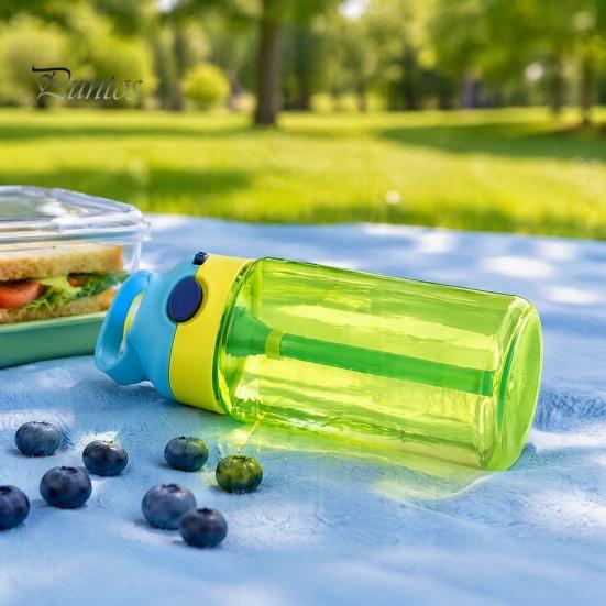 Leak Proof Training Cup for Kids Cartoon Sippy Cup, 470ml Water Bottle with Straw Adjustable Strap, Pop Up Portable Crossbody Drink Container Lid Flip