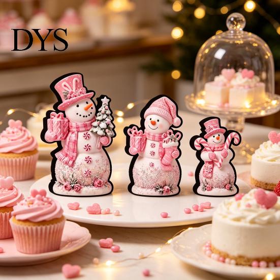 Christmas Wood Desktop Decor 3Pcs Wooden Tabletop Decor, Cute Snowman Gingerbread Man Figurines, Gift for Home Table Centerpiece, Rustic Ornaments