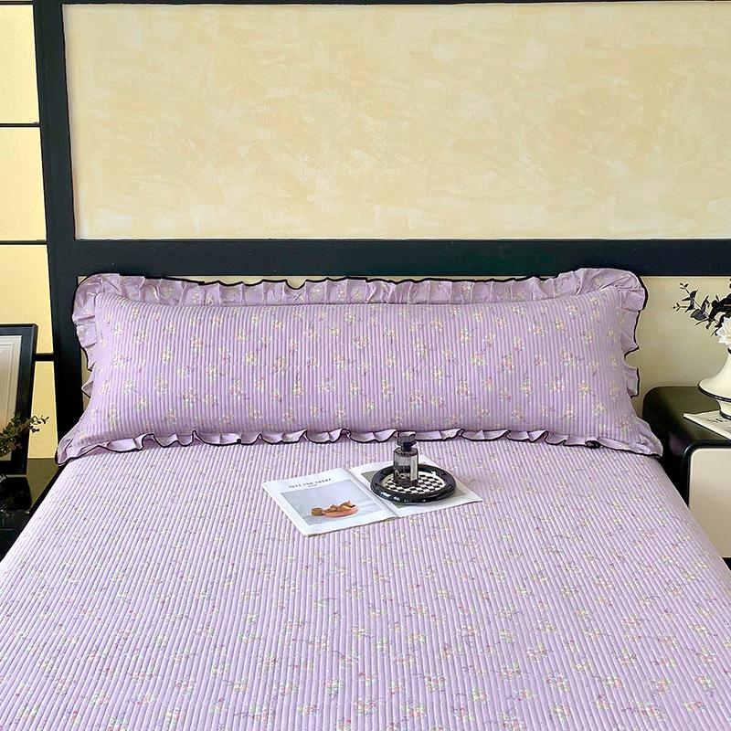 1 pc Long Couple Pillow Shams 100/120/150/180cm Long Pillow Cover with Ruffles Decorative Soft Purple Quilted Pillowcases Cover