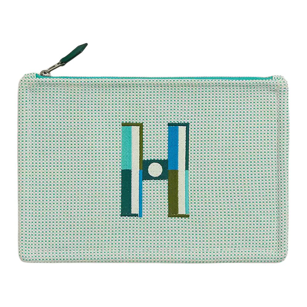 Hermes Corner Letter Logo Cotton Storage Clutch Small Unisex Clutch Cloud-White Mint-Green H103752M04 Cloud White & Mint Green