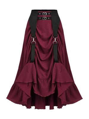 Rosegal Plus Size Ruffles Grommets Buckle Steampunk Plisse Skirt