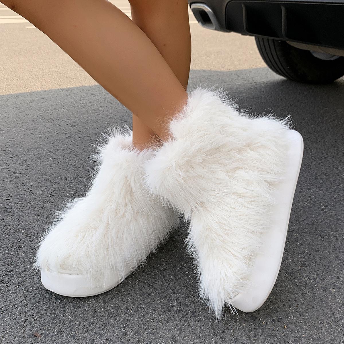 

Сапоги из искусственного меха для женщин, пушистые, пушистые, с круглым носком, замшевые, зимние, удобные, плюшевые, теплые, короткие, зимние, женские, без застежек, туфли на плоской подошве, сапоги до середины икры 41