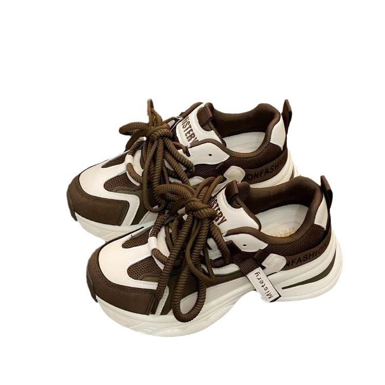 Internet celebrities show feet small platform dad shoes women 2025 new black heightening versatile fried contrasting color Korean version of sports