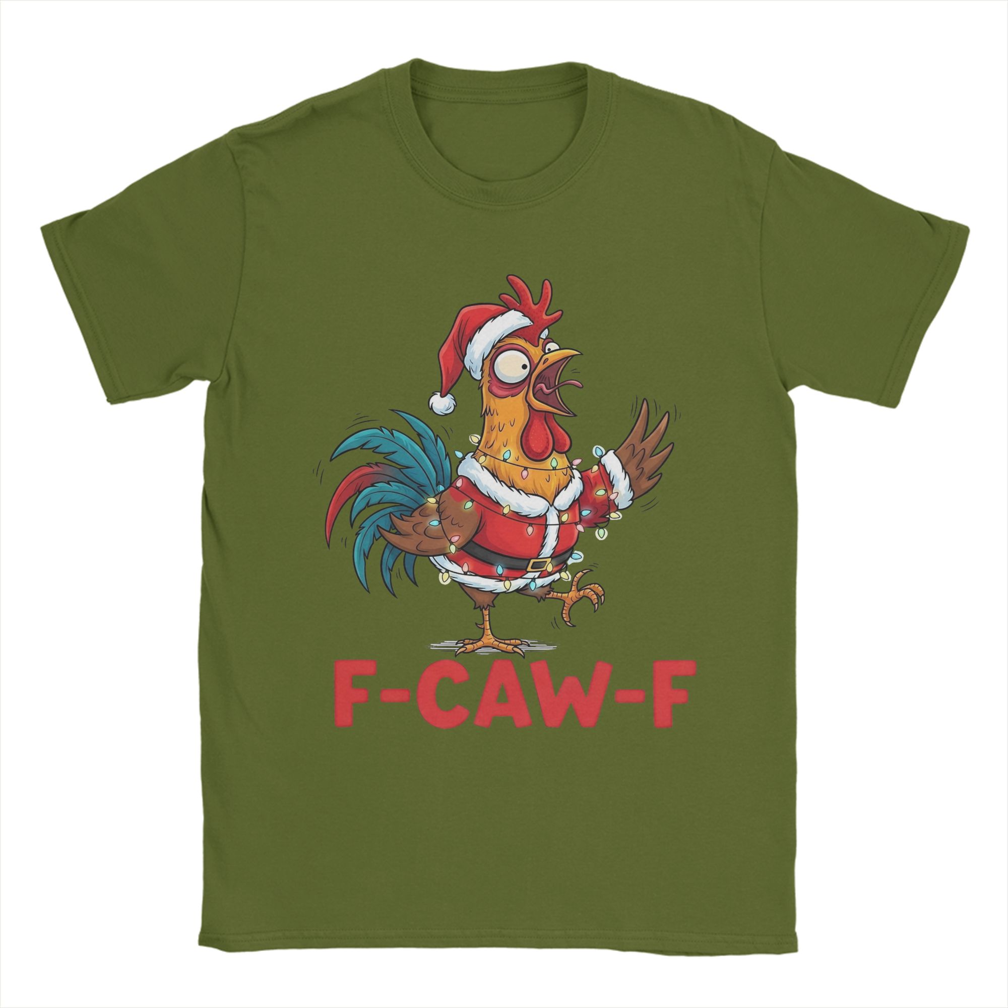 

Funny Christmas F-Caw-F Chicken T-Shirts Men Round Collar Pure Cotton T Shirts Short Sleeve Tees Plus Size Tops 4XL