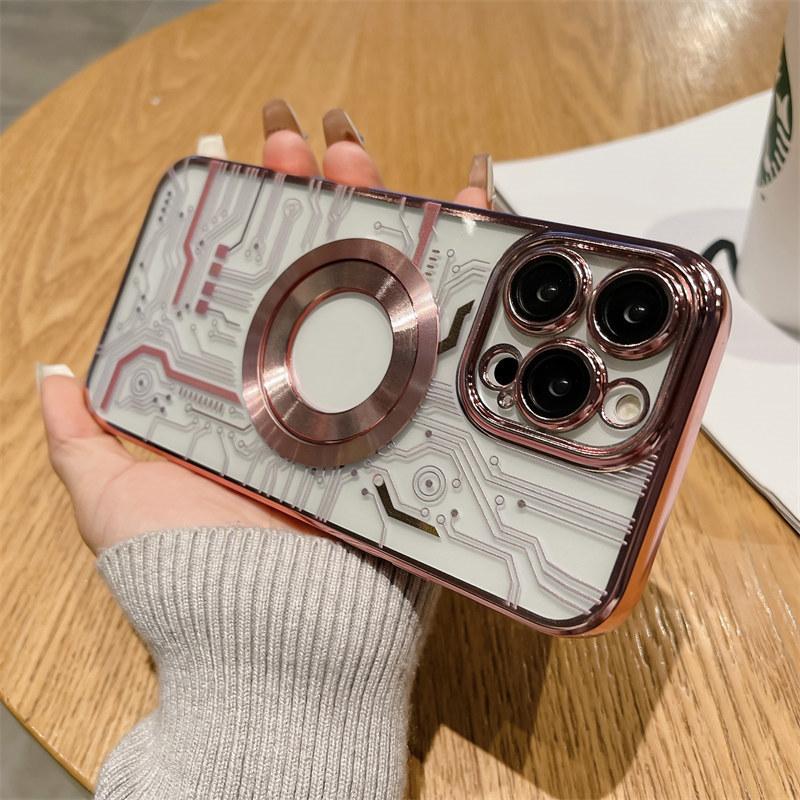 Luxus mit Linsenschutz Galvanisierter magnetischer kabelloser Ladehülle für iPhone 14 13 12 11 Pro Max Fallschutzhülle