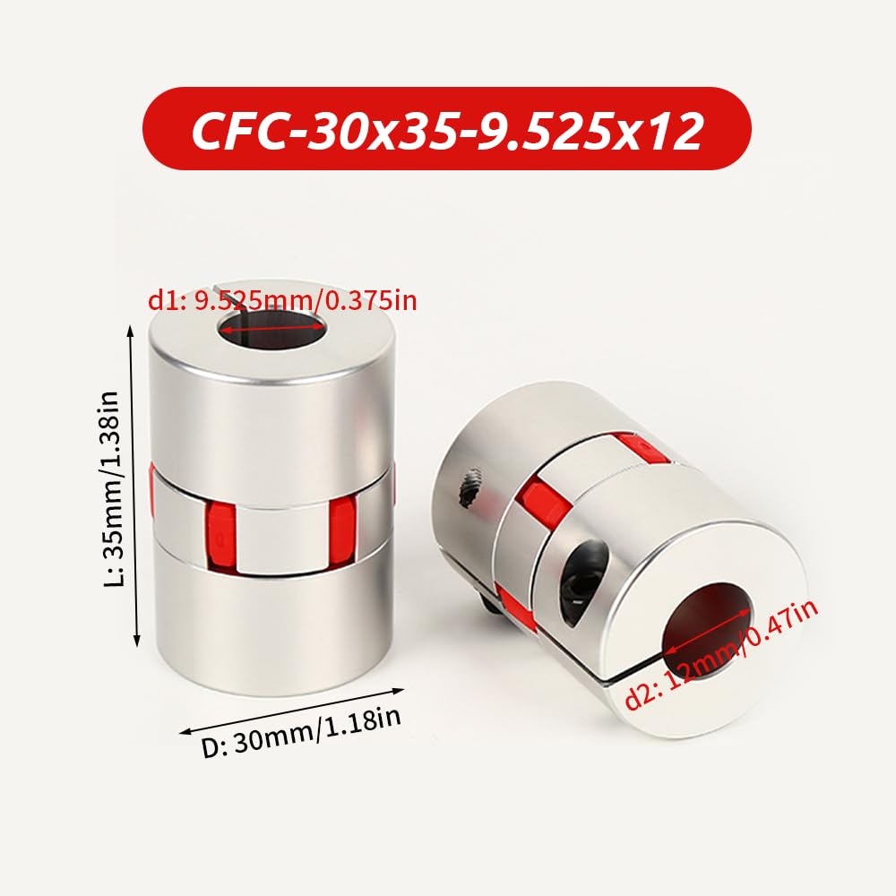 2PCS 9.525mm to 12mm Aluminium Plum Flexible Shaft Coupling, D30mm L35mm Motor Connector Flexible Coupler for 3D Printer Accessory Servo Stepped