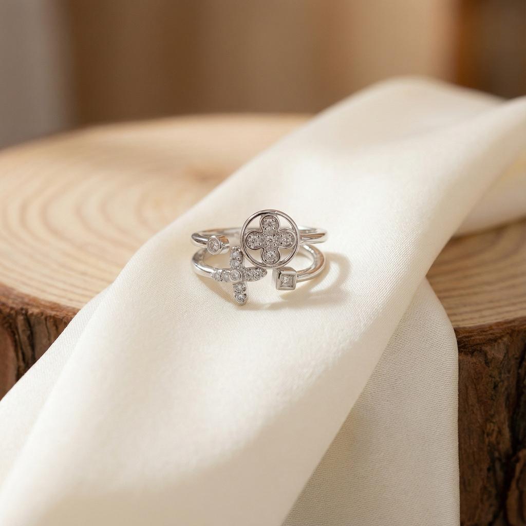 High-end Four-leaf Clover Open Ring Exquisite Workmanship Long-lasting Accessible Luxury Classy Versatile Open Ring