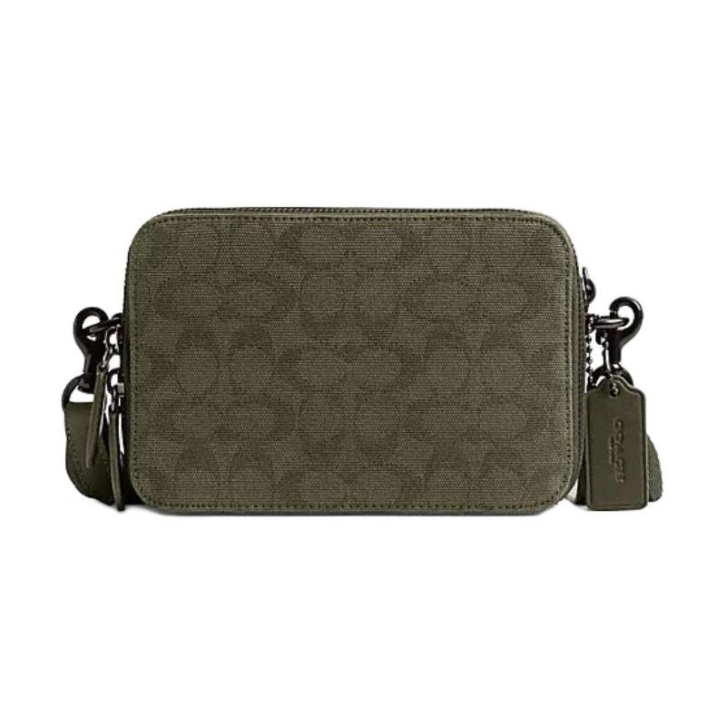 

COACH Charter 19 classic presbyopic double zipper closure, fabric and cow leather, shoulder crossbody bag, small size, men s, military green зелений