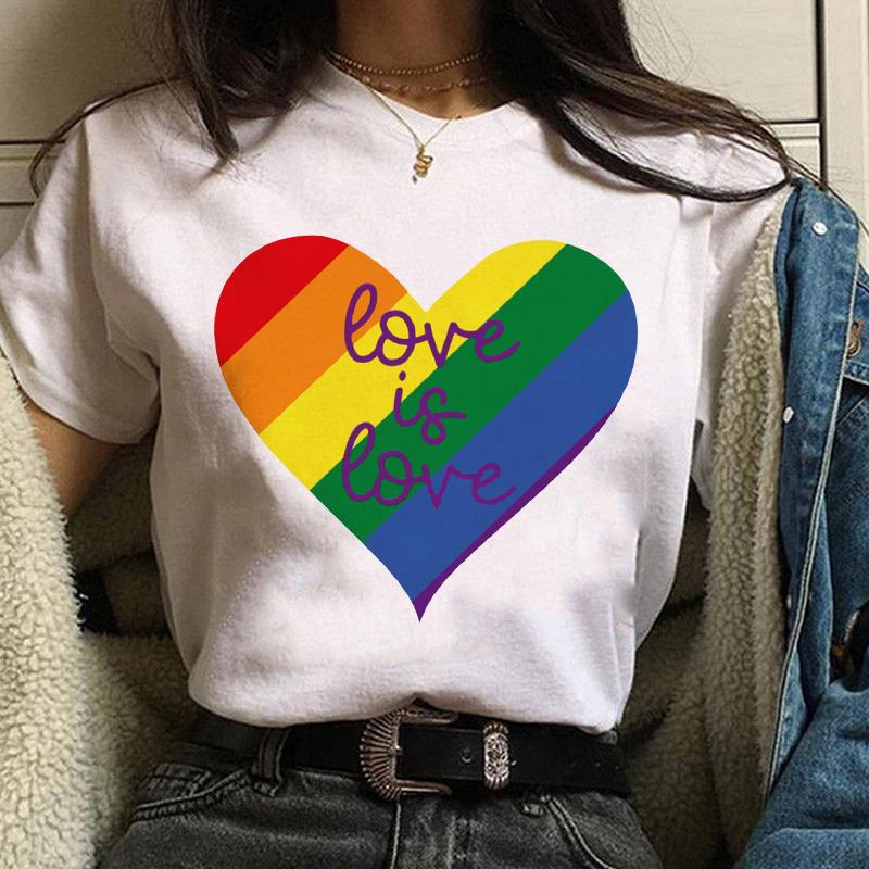 Women Casual T Shirt Womens Fashion Cute Love Print Harajuku Female Basic Short Sleeve T-Shirt White Simple Tshirts Tops Tshirt