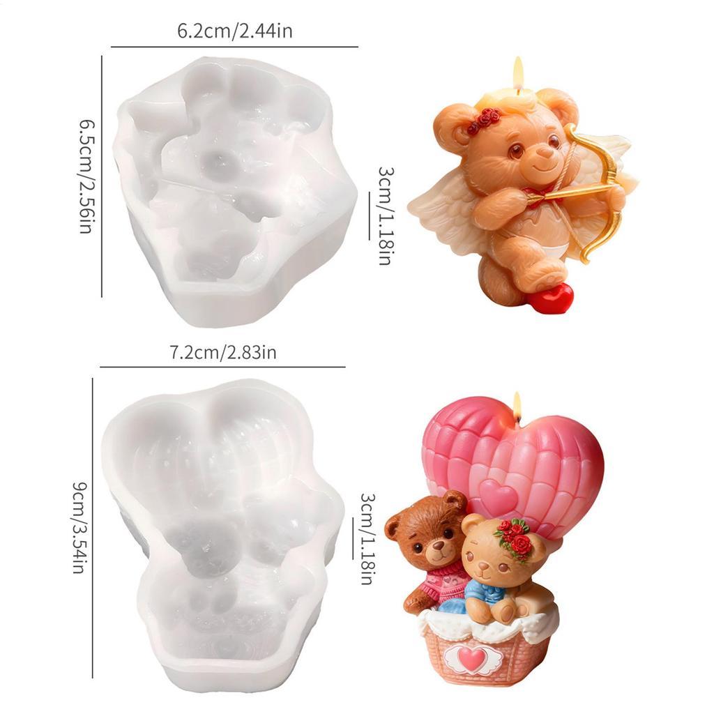 Bear Candle Mold 2 Pieces Romantic Making Mould 3D Stereo Bear Shape Silicone Candle Molds For Dating DIY Holidays Wedding