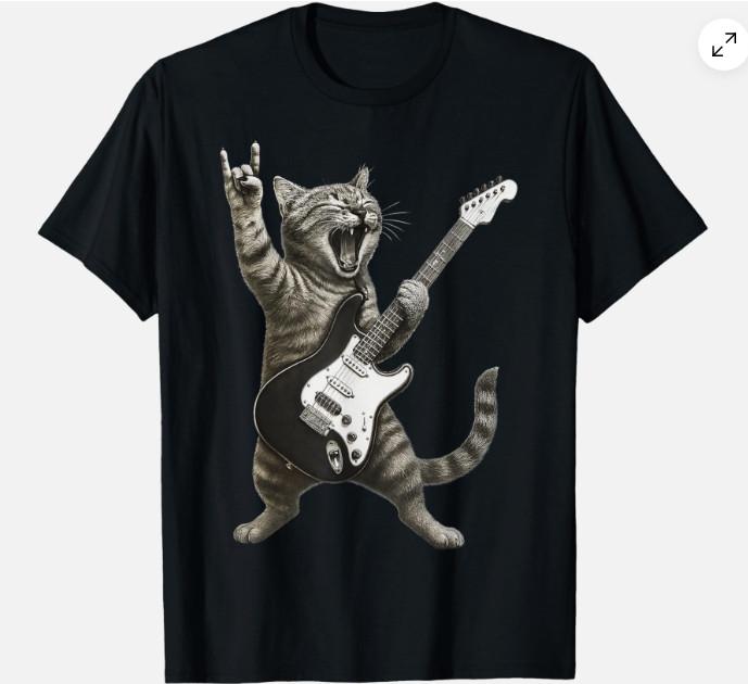 Funny Cat Playing Guitar Rock and Roll Video Games Unisex T-Shirt