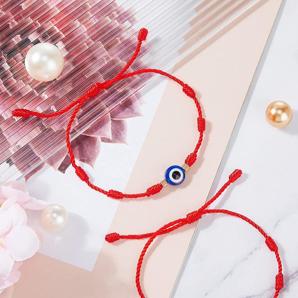 Manufacturer Turkish Evil Eyes Bead Charm Bracelets Handmade Macrame Lucky 7 Knots Red Black Cord String Rope Knotted Bracelet