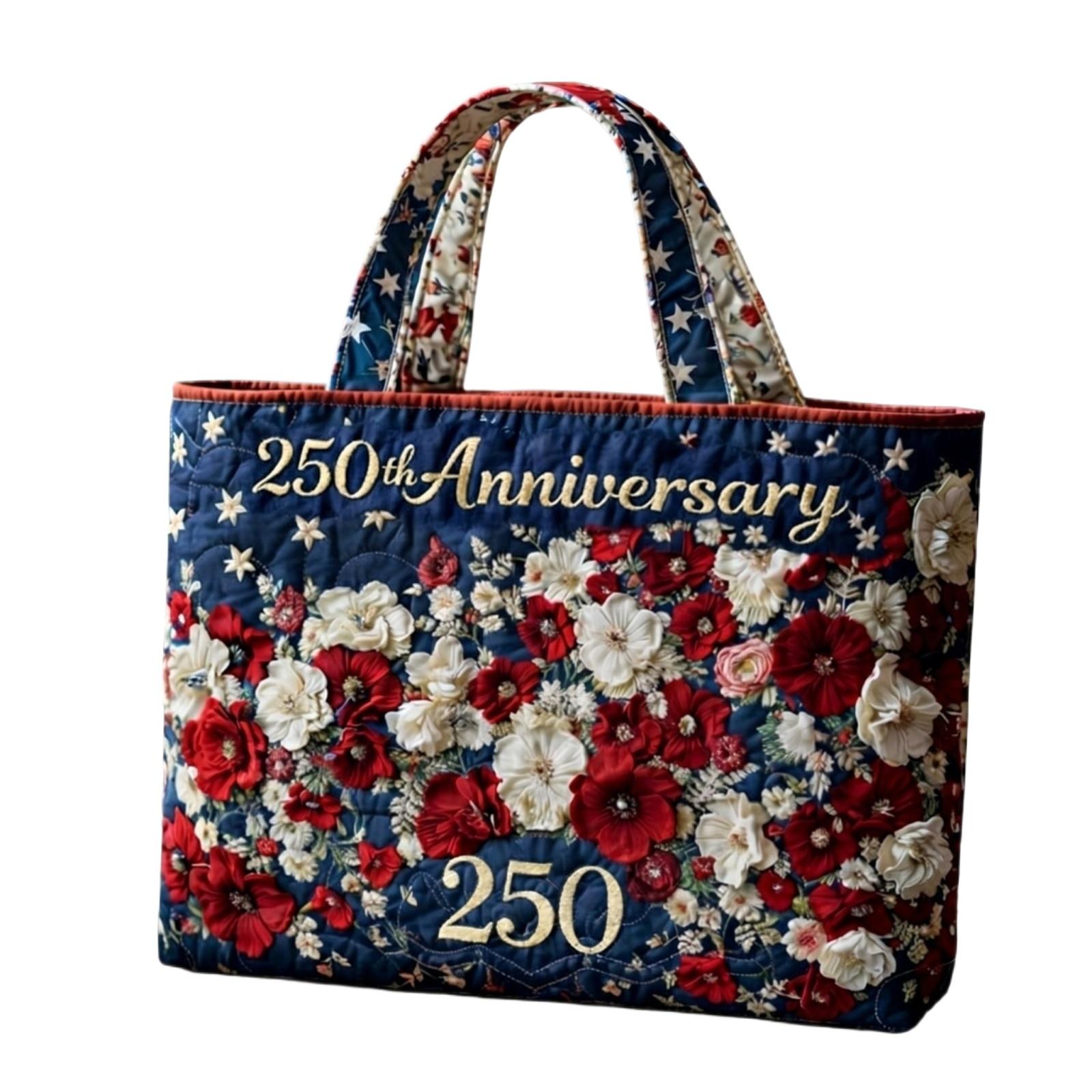 

Quilted Tote Bag with Daisy Applique and Star Pattern Large Shoulder Bag Durable Fabric Sturdy Handles Spacious Interior One Size