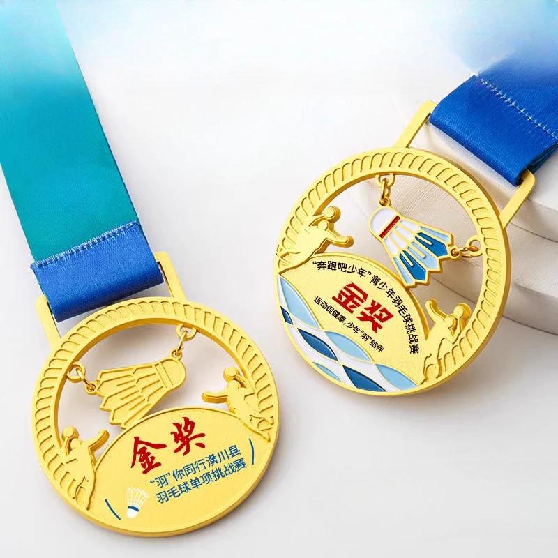 Spersonalizowany Metalowy Medal do Badmintona, Złoty, Srebrny, Brązowy, Nagroda Souvenir na Studenckie Zawody Sportowe, Mały Medal do Zawieszenia na Szyi, 2 Szt.