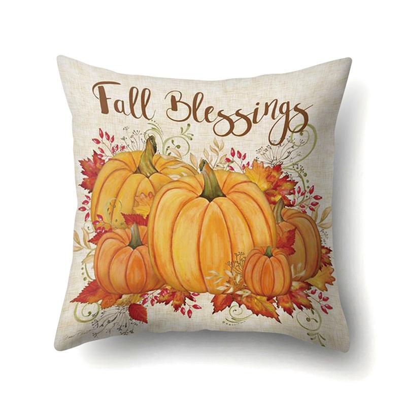 Thanksgiving Pillowcase Blessing Maple Leaf Pumpkin Sofa Cushion Cover Office Home Living Room Pillowcase