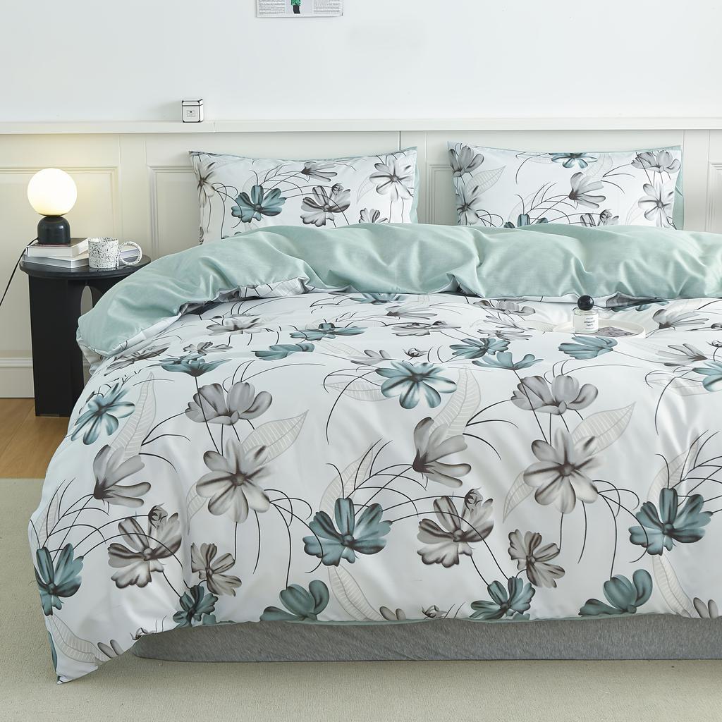 Elegant Floral Print Duvet Cover Set Flower Print Bedding Set Machine Washable Lightweight For Bedroom For Summer
