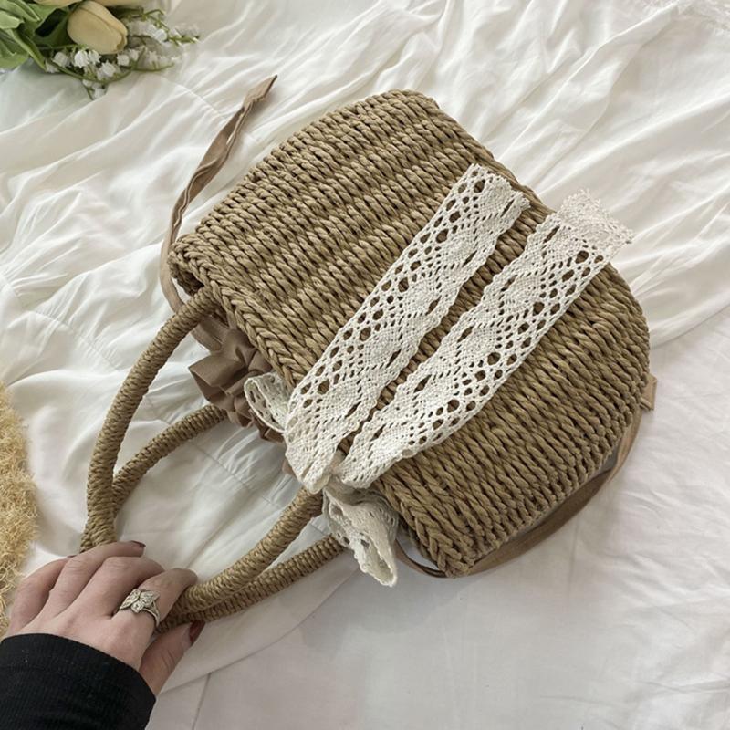 Yogodlns Stro Zak met Trekkoord voor Dames Tas met Handvat Zomer Strand Geweven Boho Tas Rotan Grote Capaciteit Tote Bag Dames Shopper Clutch