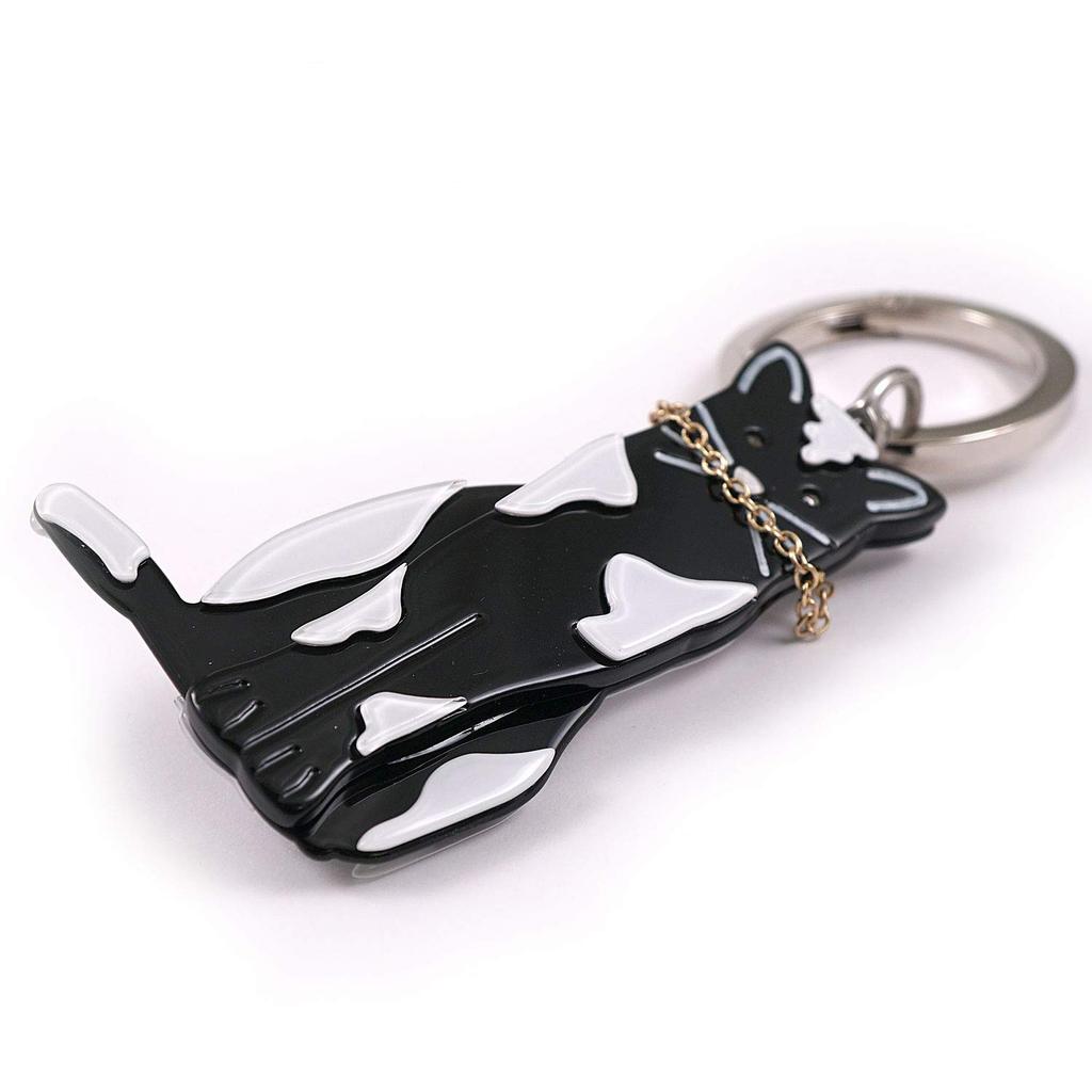 Laporte Bag Charm Keychain, Sitting Cat, Acrylic, Cute, Plastic, Lightweight, Stylish, Pop, Colorful, Black and White