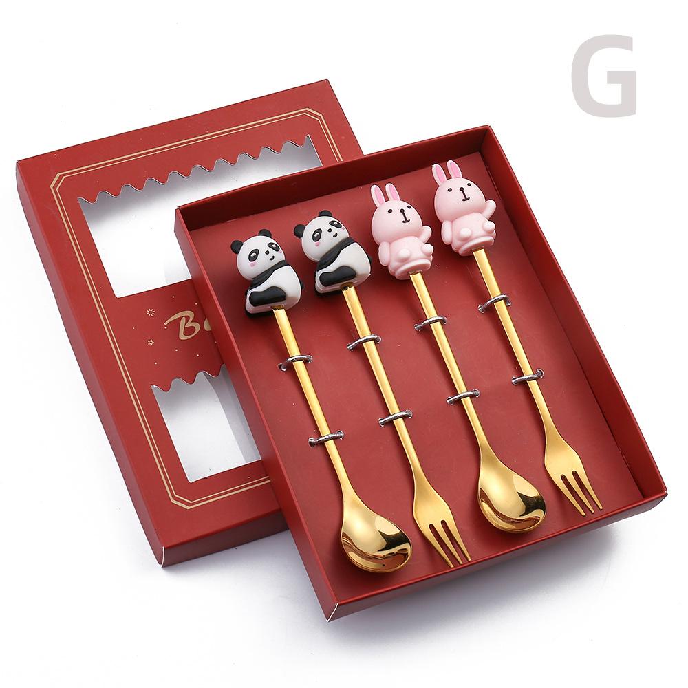

4 шт/6 шт Милая кукла Вилка Ложка Подарочный набор столовых приборов Фруктовая ложка Вилка Кофейная ложка Ложка в виде животного Подарочный набор