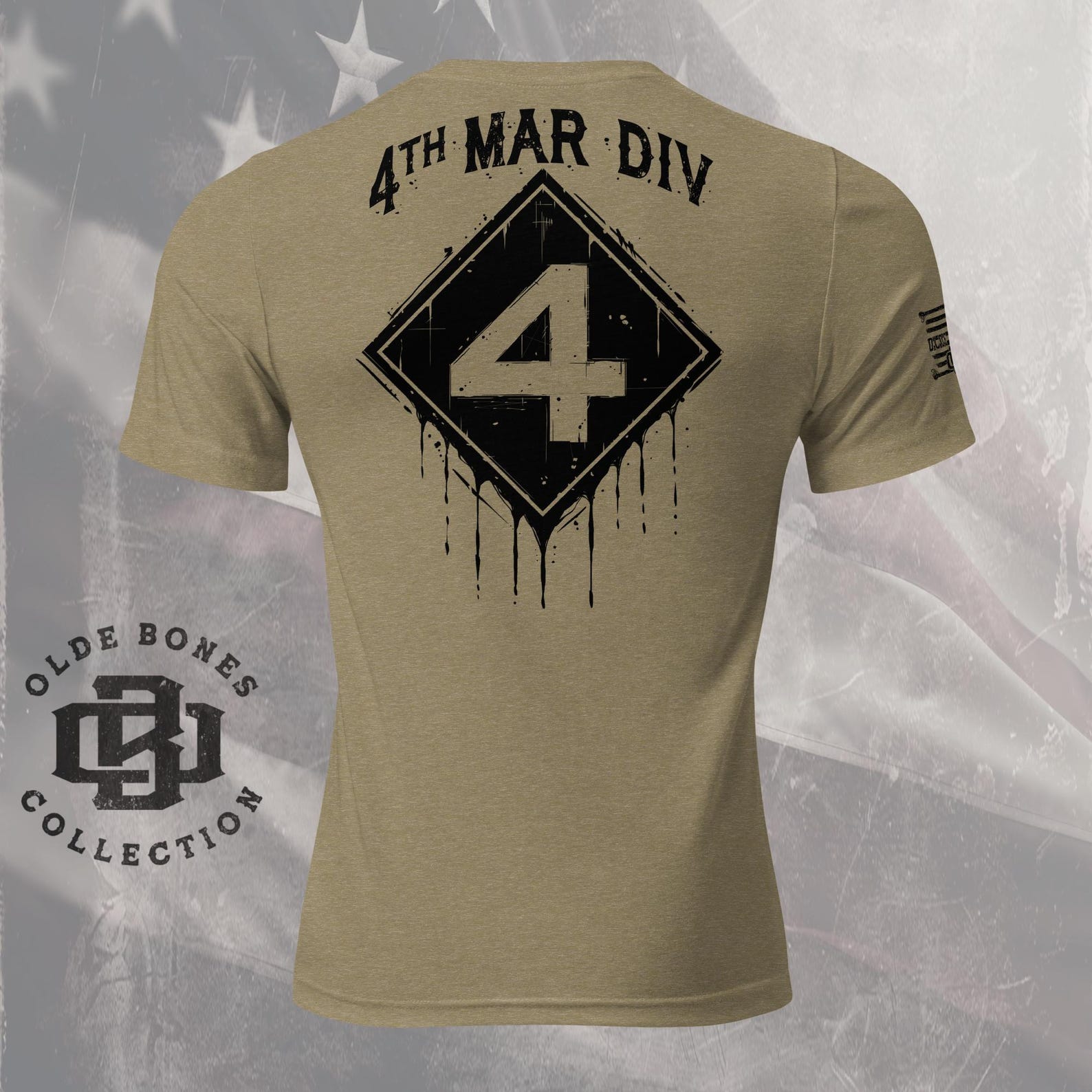 4th Marine Division Tri-Blend Olive Military T-Shirt 4XL