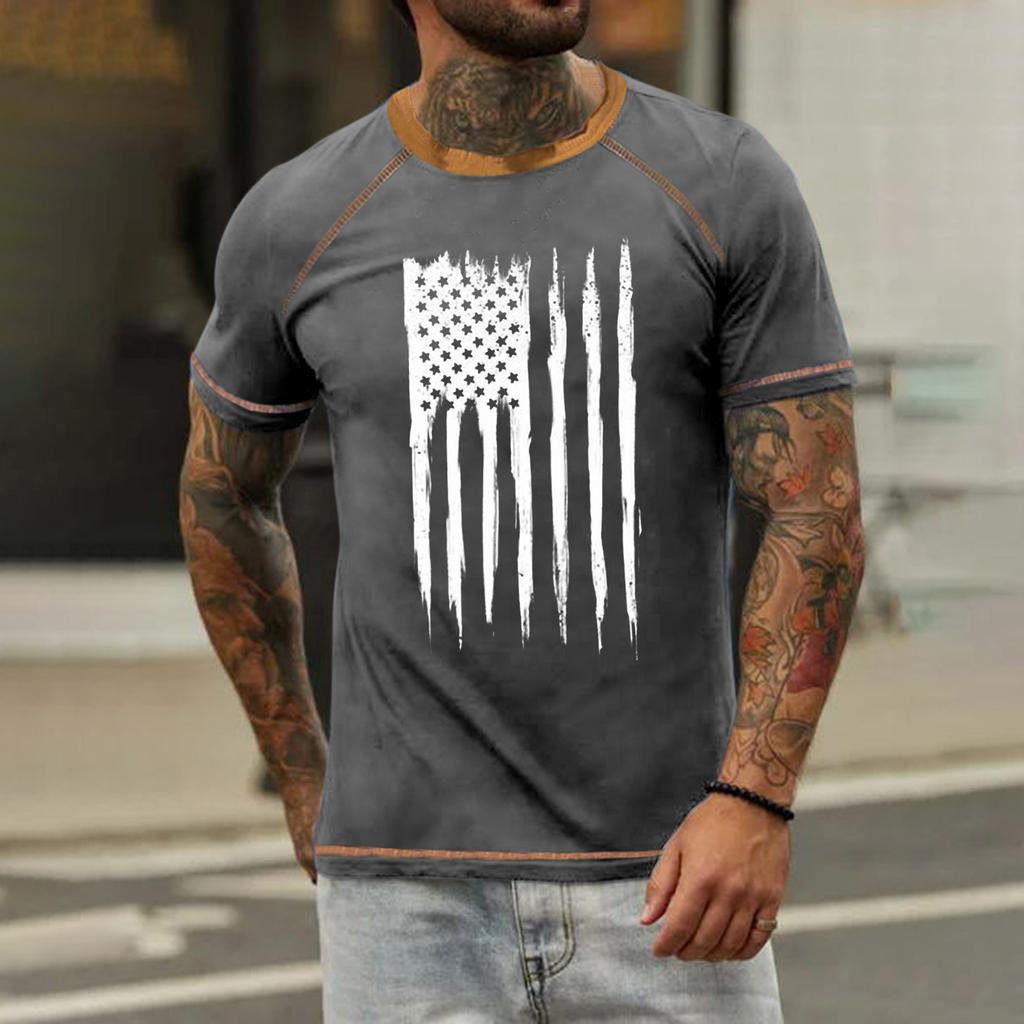 Pánské raglánové tričko Vintage krátký rukáv s kulatým výstřihem Den nezávislosti s potiskem Top