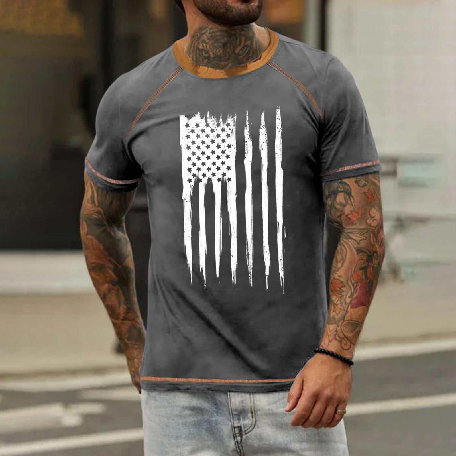 

Мужская футболка реглан, винтажный топ с коротким рукавом и круглым вырезом, топ с принтом на День независимости XXL