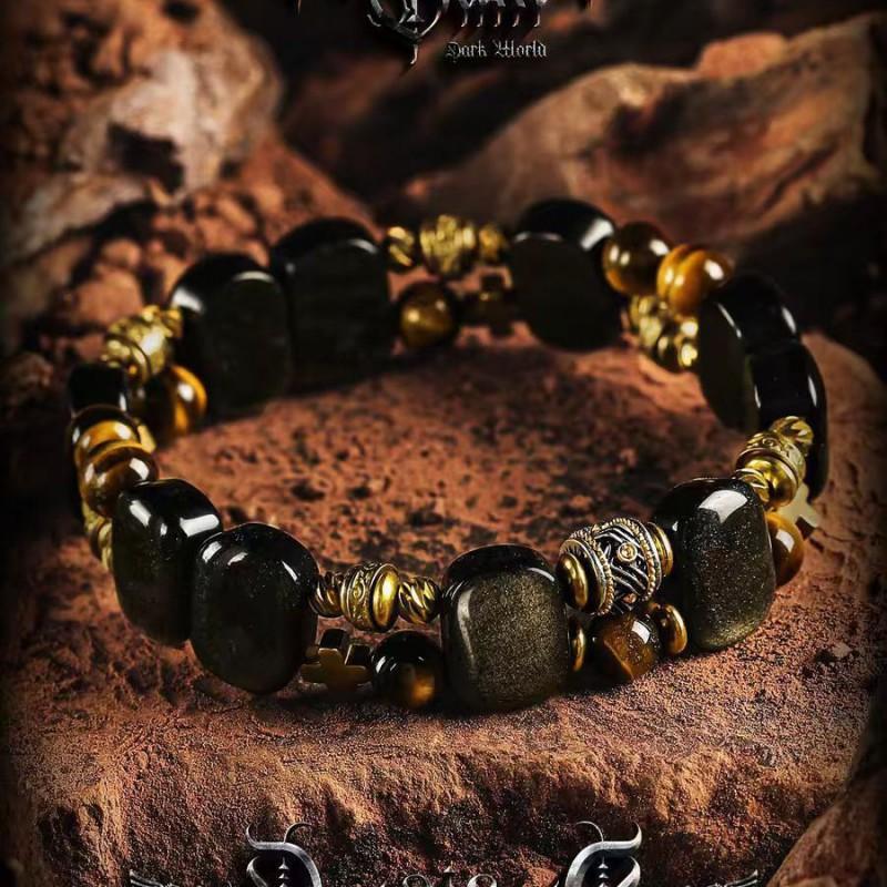 Erkek Siyah Obsidyen Kaplan Gözü Boncuklu Bileklik Boho Tarzı Ayarlanabilir El Yapımı Taş Takı Hediye Doğum Günü
