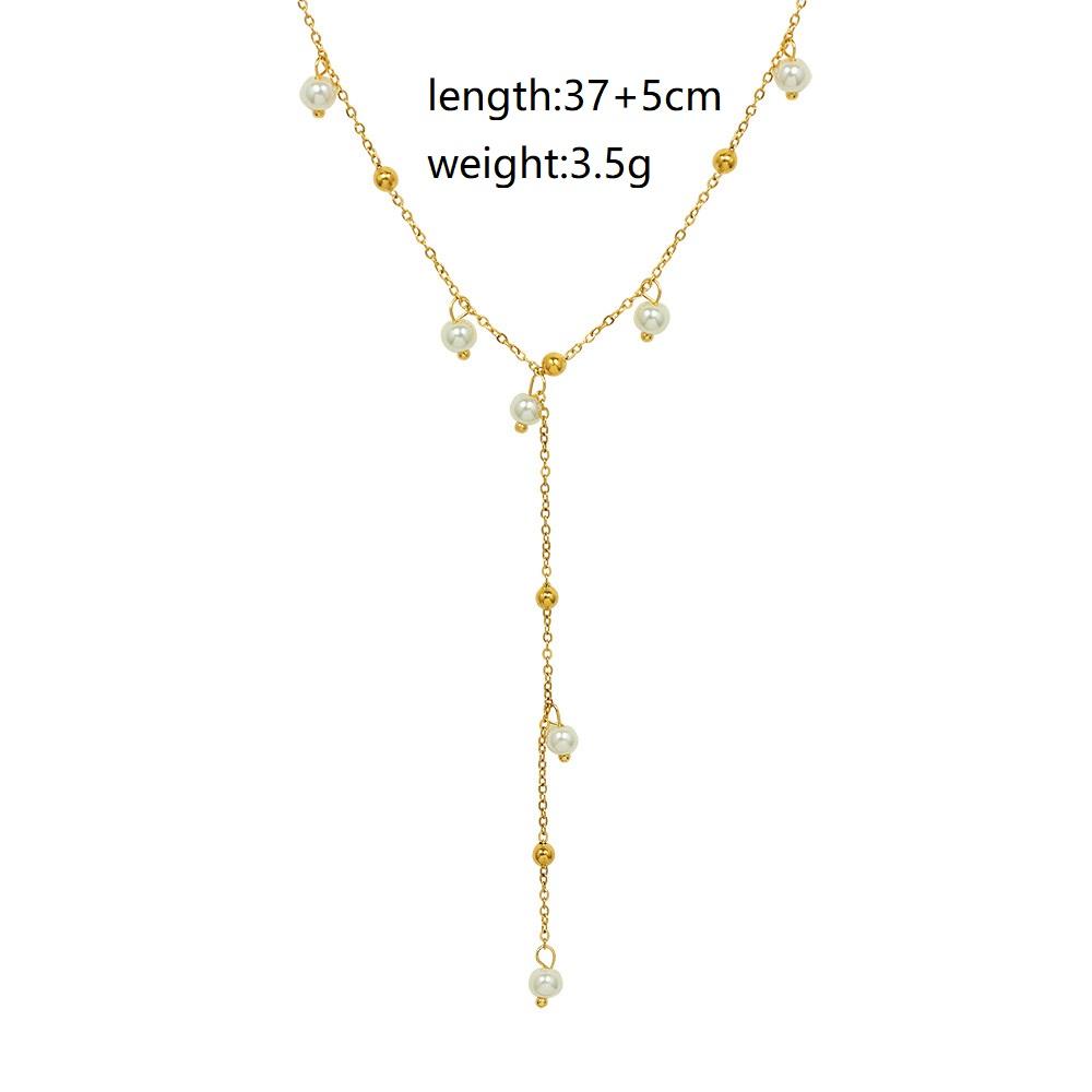 Joolim Jewelry 18K Gold Plated Imitation Pearl Satellite Dainty Chain Tassel Necklace Stainless Steel Jewelry