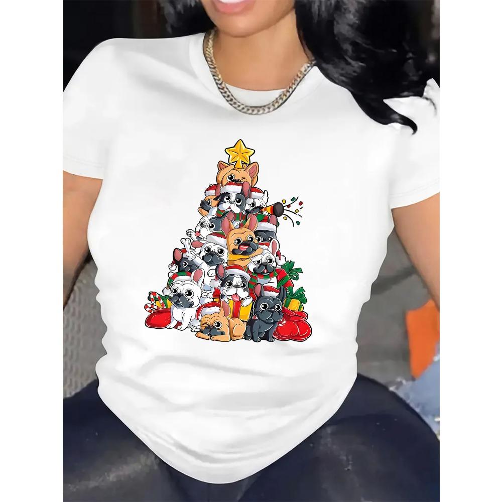 

Women s Christmas Puppy Print Fit Tee Harajuku Short Sleeve Casual T-shirt Clothing Street Tops Tees Aesthetic Clothes S