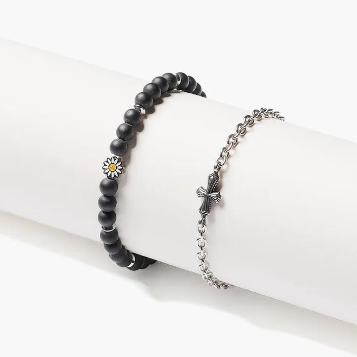 Daisyonyx 913 Antique Cross 4-Ring 1216 Bracelet Set (C2503-SE421_BK)