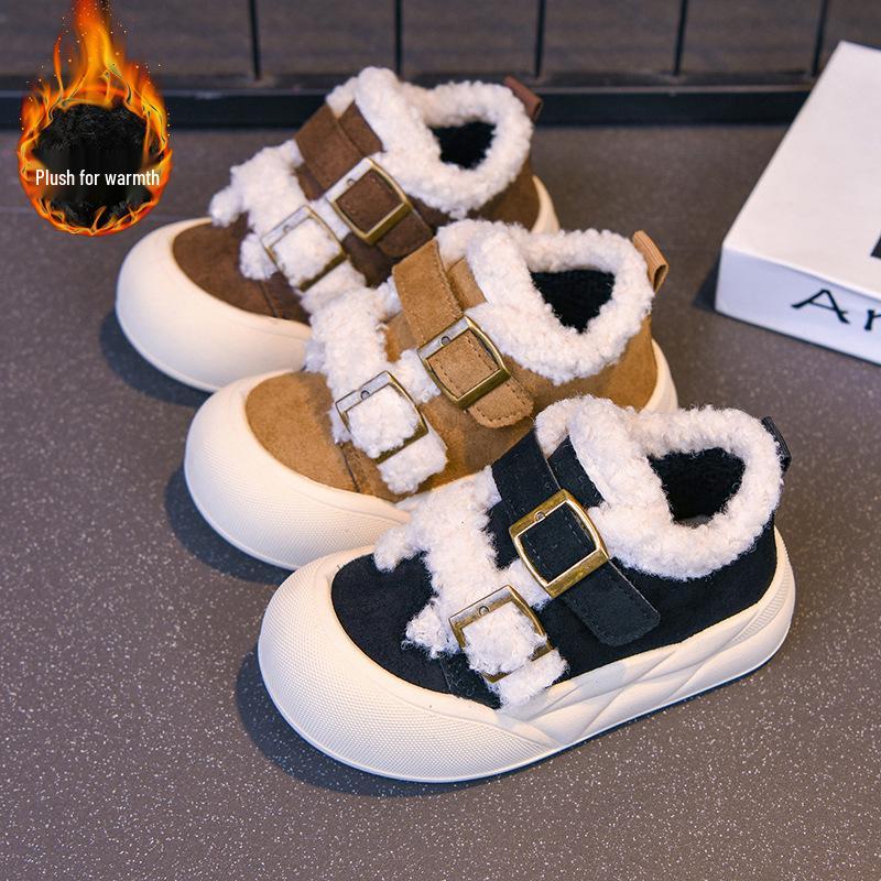 Lambswool Kids' Dopamine Cotton Shoes 2025: Winter Velvet-Lined, Anti-Kick, Warm Fur for Boys & Girls