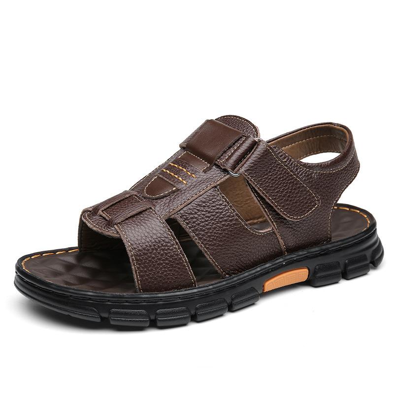 2025 Direct Sales Cowhide Summer New Cowhide Casual Beach Shoes Genuine Leather Wear-resistant Non-slip Middle-aged and Elderly Cool Slippers Men