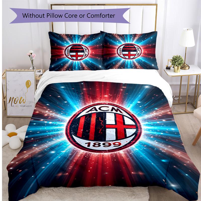 Set Lenzuola Stampa AC Milan 3 Pezzi Morbido Delicato sulla Pelle Lavabile Copripiumino e Federe Set Stagione Unica Camera da Letto
