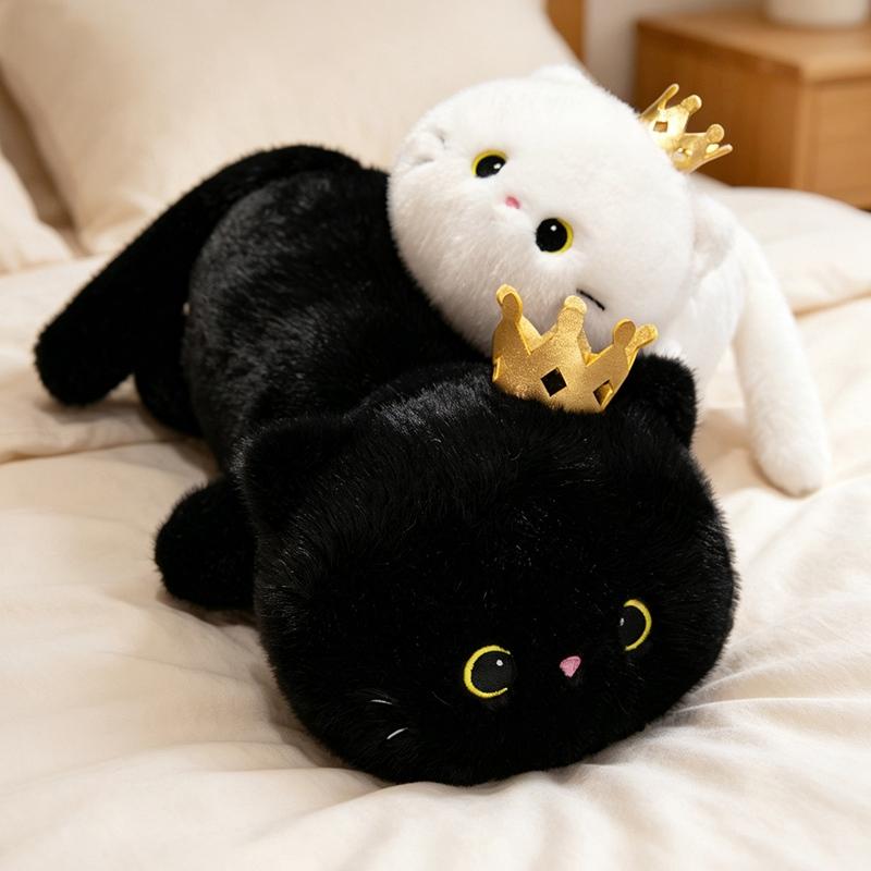 40Cm Carino Gatto Nero con Corona Peluche Giocattoli Kawaii Grande Morbido Cuscino Cuscino Ins Gatto Nero Peluche Giocattolo Bambola Per Ragazzi Ragazze Regali di Compleanno