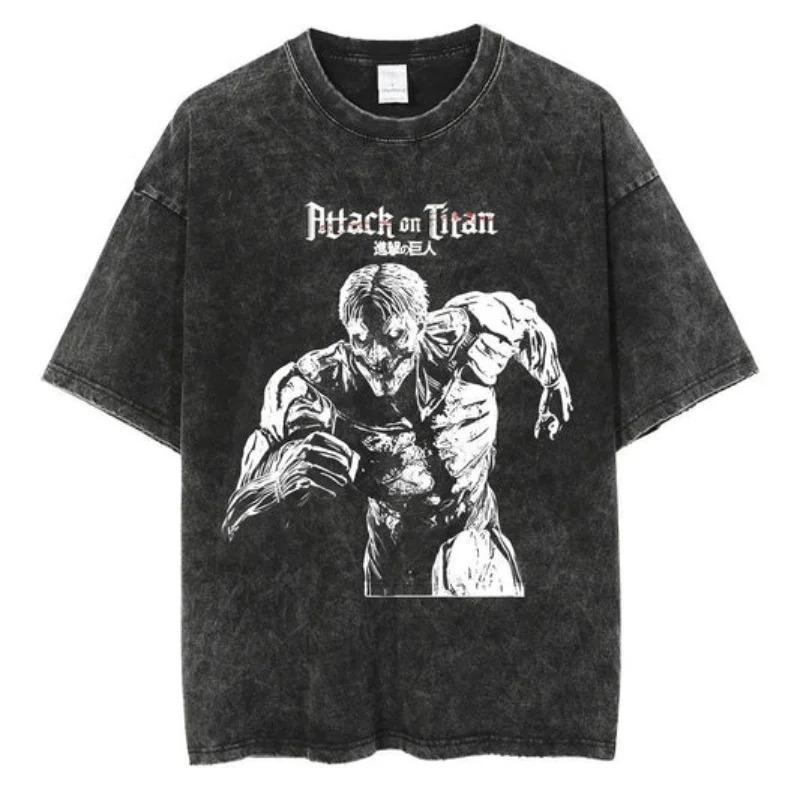 2026 Anime Attack On Titan Retro Washed T-shirt Men's and Women's New Summer Clothing Breathable Casual Top Streetwear Peripheral Tee Y2K